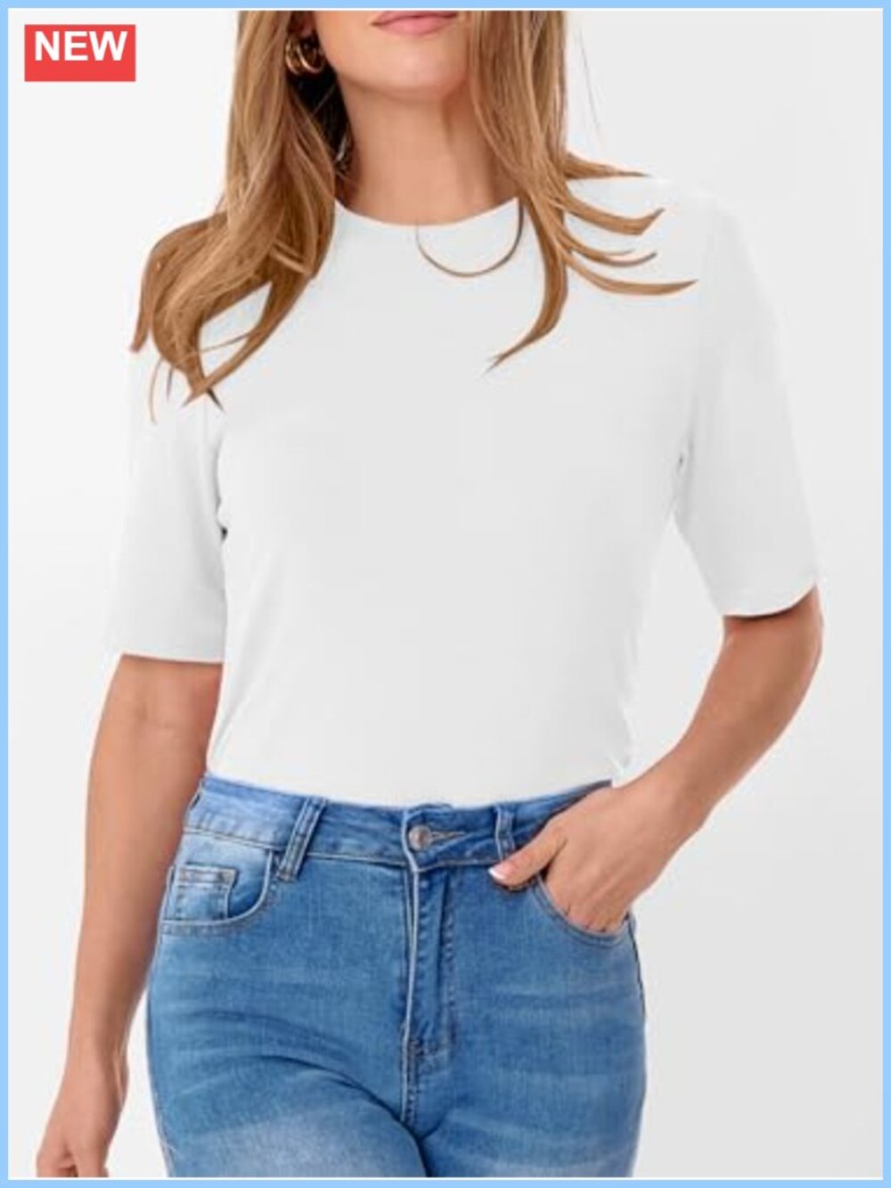 Womens Half Sleeve Crewneck Basic Work Tee Regular Fit Knit T-Shirt - Picture 5 of 6